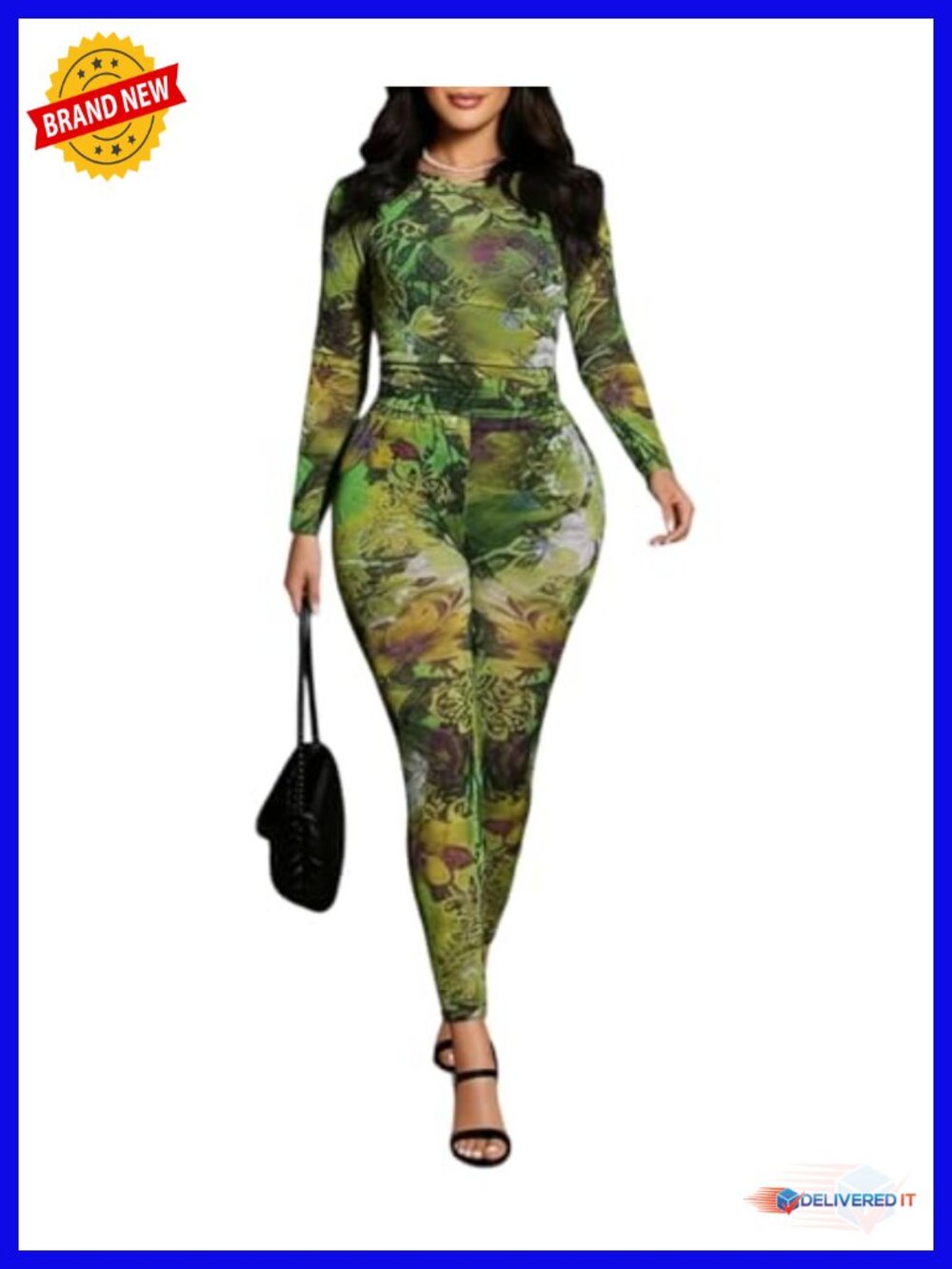 Sexy Two Piece Set Mesh See Through Long Sleeve Bodycon Party Pant Set